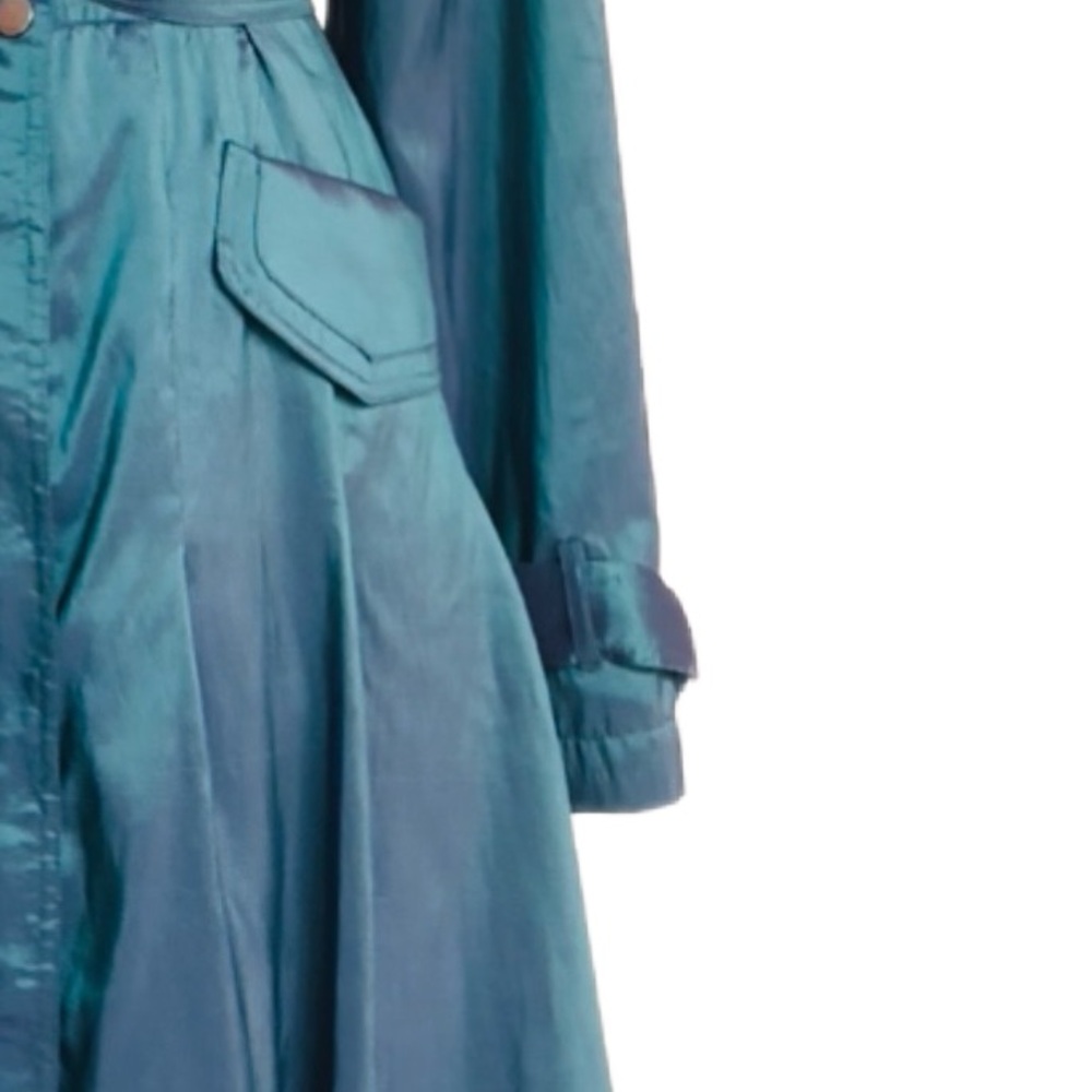 CCC ~ Teal/Purple Monochromatic Satin Belted Utility Dress Coat - Picture 6 of 11